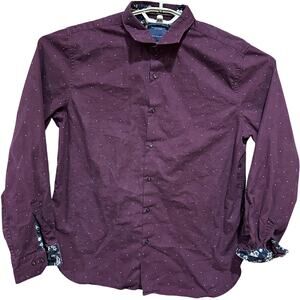 Denim Flower Ricky Singh Men Shirt XL Burgundy Polka Dots Button Up 100% Cotton